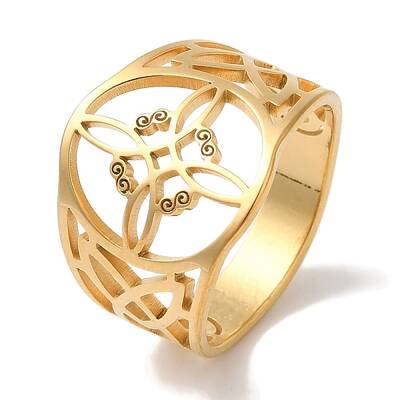 304 Stainless Steel Hollow Witch Knot Wide Finger Rings for Women