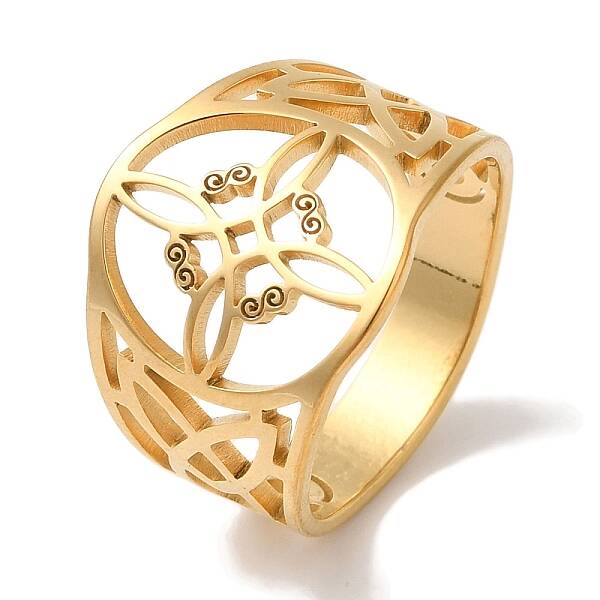 304 Stainless Steel Hollow Witch Knot Wide Finger Rings for Women