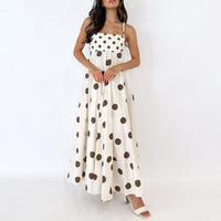 Women Sleeveless Backless Maxi Dress Graphic Printing Beach Dress Adjustable Spaghetti Flowy Boho Slip Dress