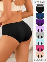 Women's Solid Color Seamless Panties, Comfortable Breathable Comfort Cozy Seamless Leak Proof Period Knicker, Summer Wear 20...