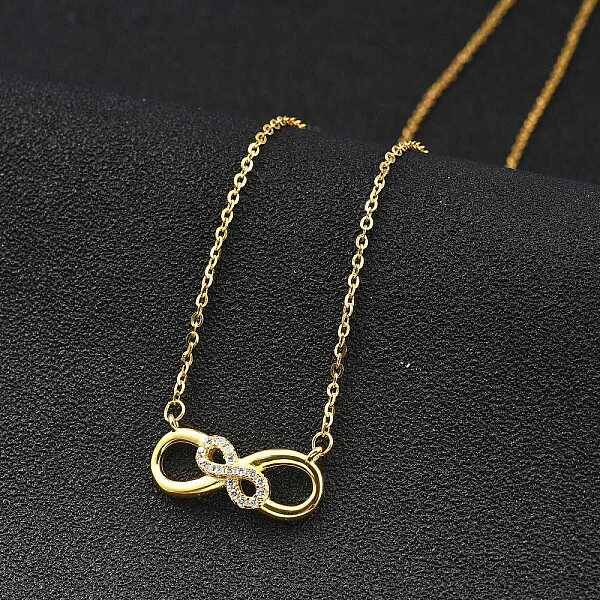 925 Sterling Silver Micro Pave Clear Micro Pave Cubic Zirconia Double Infinity Pendant Necklaces for Women