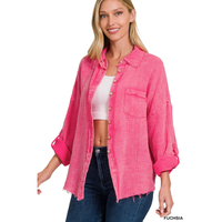 Double Washed Gauze Button Down Shirt - Mixed