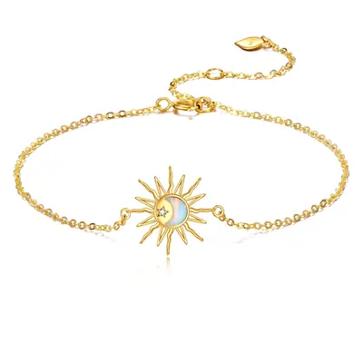 14K Gold Moon & Sun Charm Bracelet