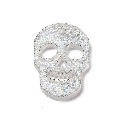 Skull Transparent Acrylic Connector Charms with Paillettes