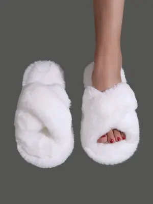 Women's Plush House Slippers, Cute Cozy Fuzzy Slippers, Criss Cross Design Non-slip Soft Home Fluffy Shoes for Fall & Winter,...