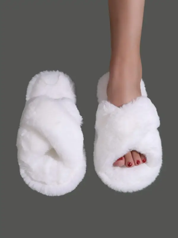Women's Plush House Slippers, Cute Cozy Fuzzy Slippers, Criss Cross Design Non-slip Soft Home Fluffy Shoes for Fall & Winter,...