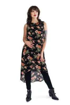 Sheer Floral Overdress - Peach | Size: L | Color: Peach floral