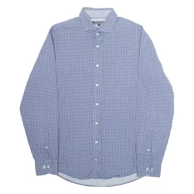 TOMMY HILFIGER New York Fit Mens Shirt Blue Crazy Pattern Long Sleeve M