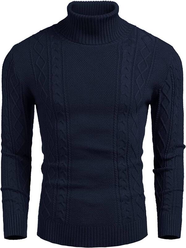 Turtleneck Casual Cable Knitted Pullover Sweaters (US Only), Navy Blue / S