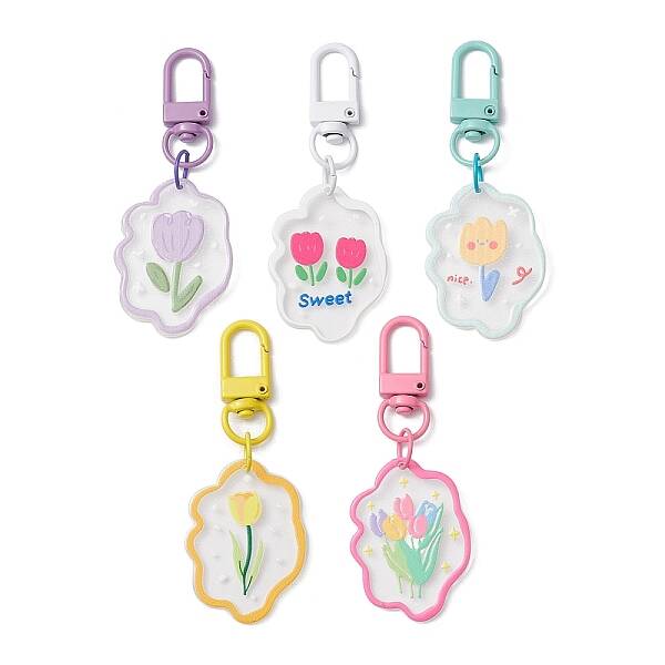 5Pcs 5 Styles Flower Acrylic Pendant Decoraiton