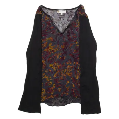 JP COLLECTION Womens Top Black V-Neck Long Sleeve Crazy Pattern M