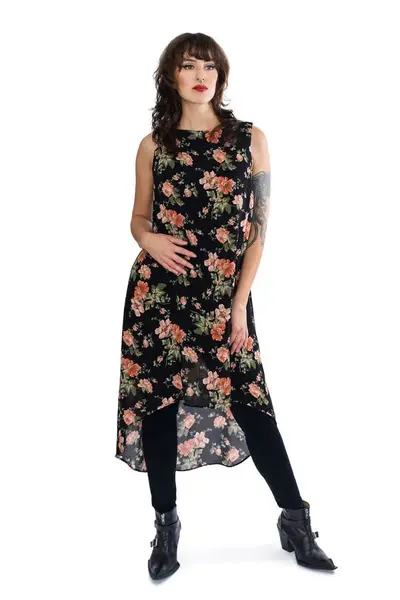 Sheer Floral Overdress - Peach | Size: XS | Color: Peach floral