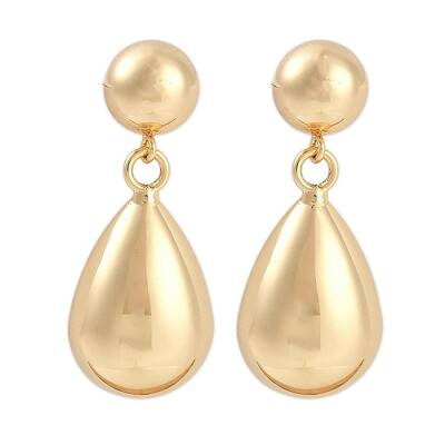 Smooth Teardrop Brass Dangle Earrings for Women