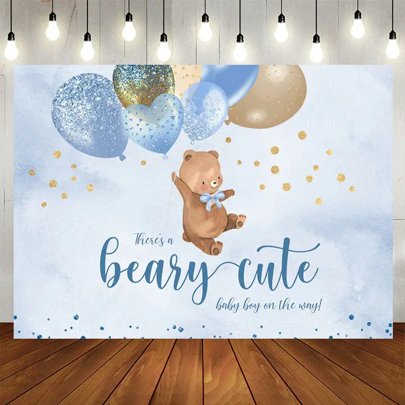 Aperturee Blue Balloons and Cute Teddy Bear Baby Shower Backdrop