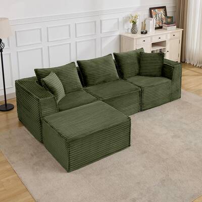 Garvee 107 Modular Sectional Sofa with Deep Seat, Modern L-Shape Boneless Couch with Chaise, Soft Corduroy Fabric, for Livin...