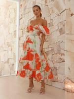 Women's Floral Print Bubble Sleeve Dress, Elegant Boho Fashion Casual Dress for Daily Outdoor Wear, Women Dress for Summer, B...