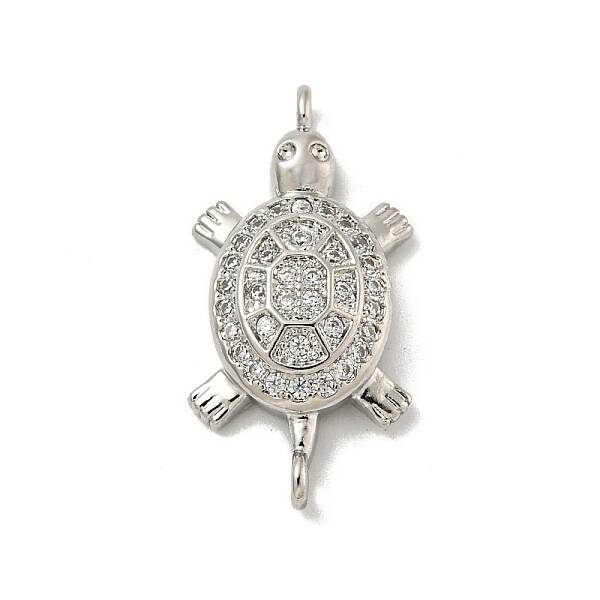Brass Pave Clear Cubic Zirconia Sea Animal Connector Charms