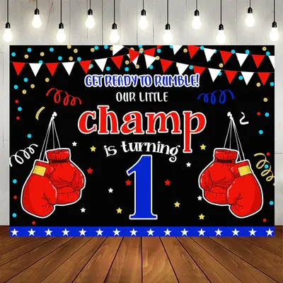Aperturee Boxing Champion Confetti Happy 1st Birthday Backdrop
