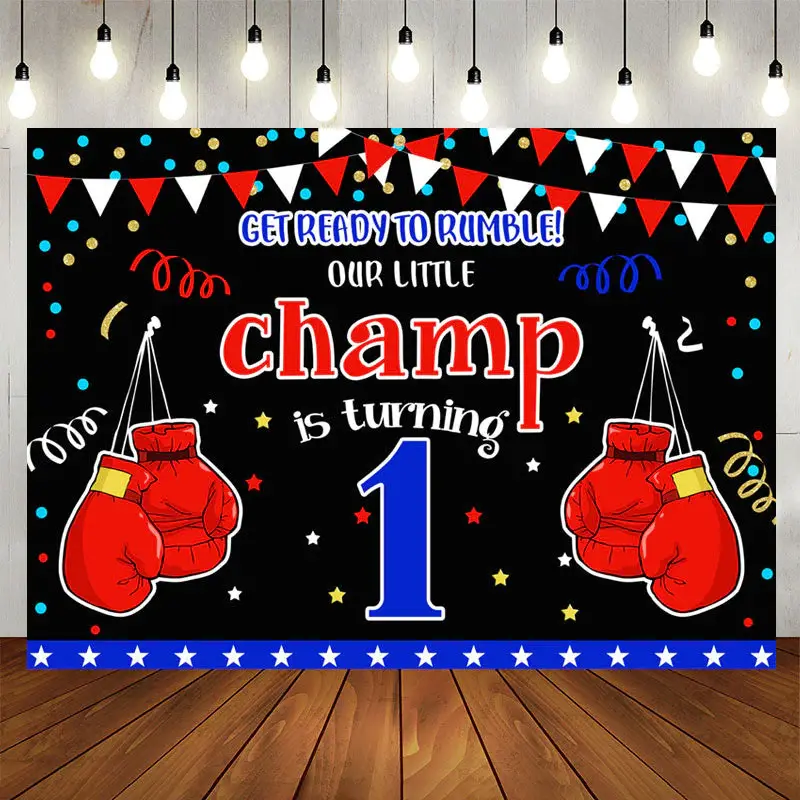 Aperturee Boxing Champion Confetti Happy 1st Birthday Backdrop
