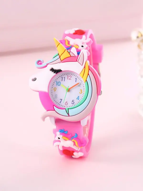 Kid's Unicorn Design Round Dial Quartz Watch, Cute Cartoon Wrist Watch for Kids, Fashionable Wristwatch for Boys & Girls As G...
