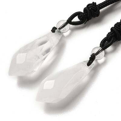 Cone Natural Quartz Crystal Pendant Necklace with Nylon Rope for Women