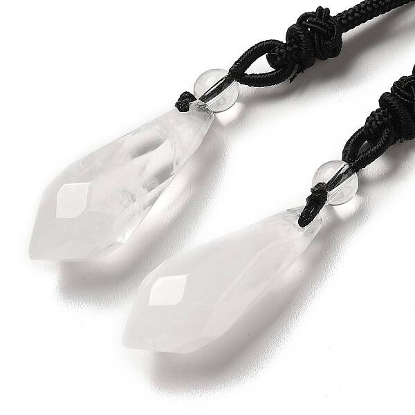 Cone Natural Quartz Crystal Pendant Necklace with Nylon Rope for Women