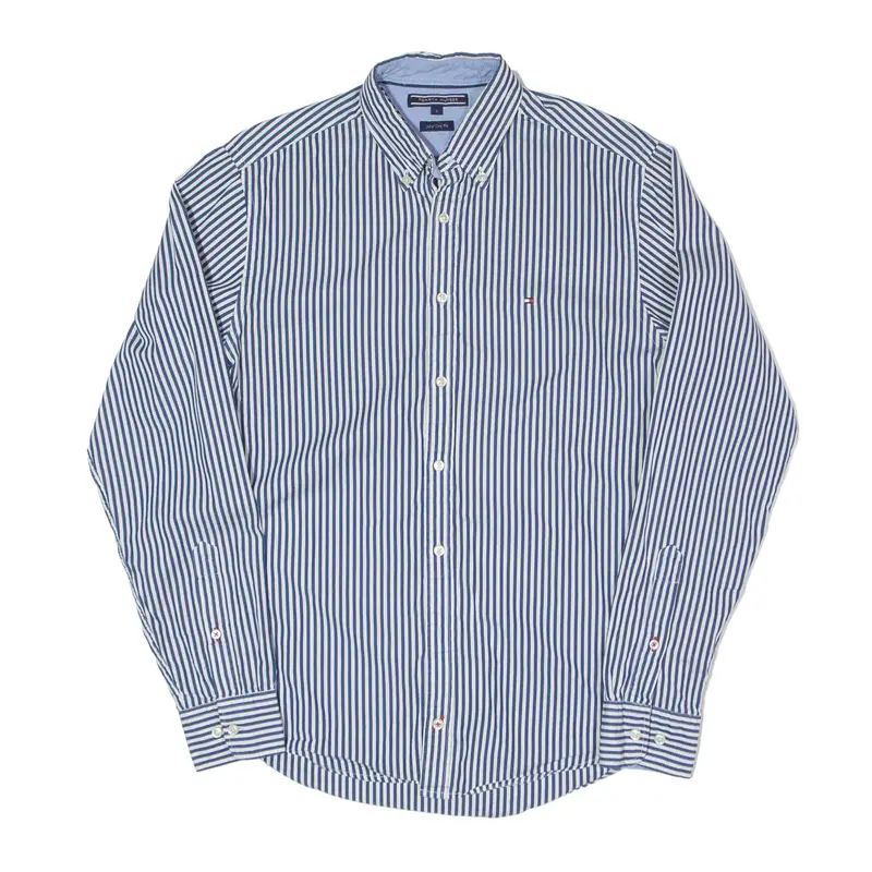 TOMMY HILFIGER New York Fit Shirt Blue Pinstripe Long Sleeve Mens S