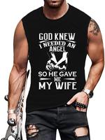 Men's Plus Size Letter & Hand Print Round Neck Tank Top, Casual Sleeveless Crew Neck Top for Summer, Fashion Men's Clothes fo...