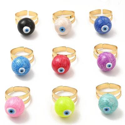 Enamel Round with Evil Eye Beaded Open Cuff Ring