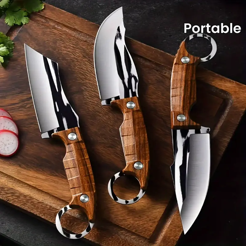 3pcs Multipurpose Knife Set, Outdoor Bone Removal Special Knife, Stainless Steel Sharp Meat Cutting Knife with Imitation Wood...
