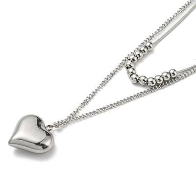 Non-Tarnish 304 Stainless Steel Round Snake & Curb Chains Double Layer Necklaces