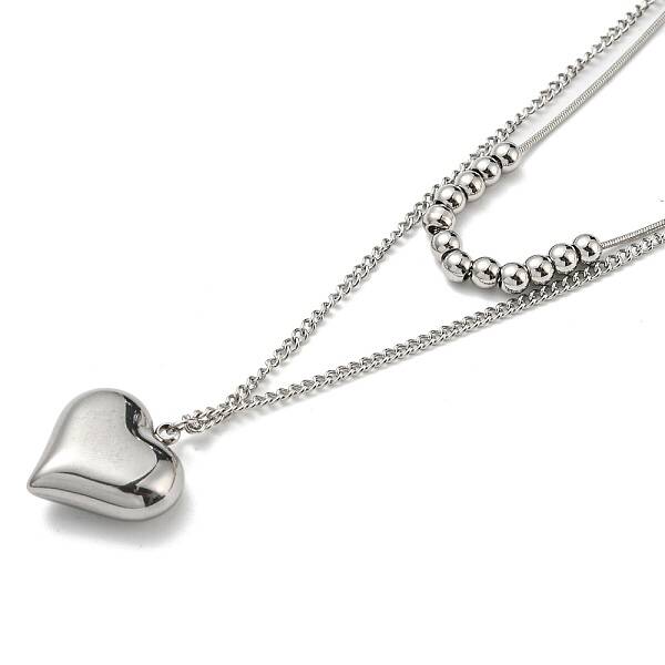 Non-Tarnish 304 Stainless Steel Round Snake & Curb Chains Double Layer Necklaces