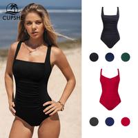 CUPSHE Square Neck Slim & Sculpt One-Piece Tummy Control Swim Bodysuit Adjustable Straps Casual Women Swimwear Summer Beach F...