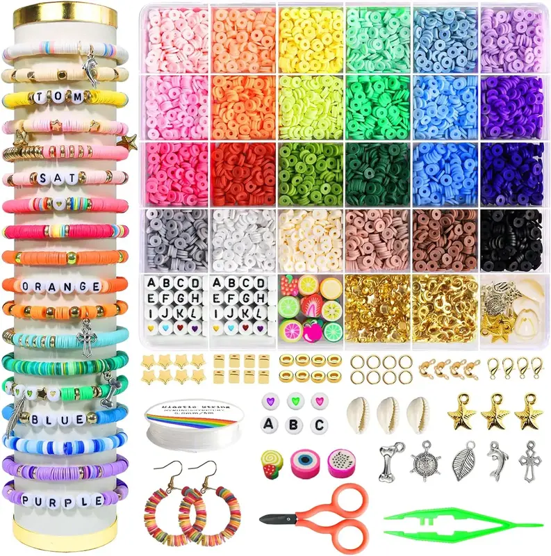 Clay Beads Bracelet Making Kit for Beginner, Friendship Preppy Flat Polymer Heishi  Jewelry Kits with Charms, Gifts for Teen ...