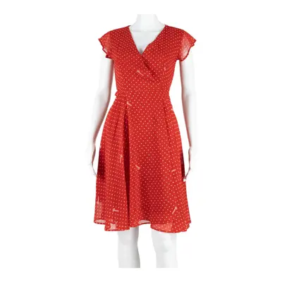GUESS Womens Wrap Dress Red Polka Dot Short Sleeve Midi XS