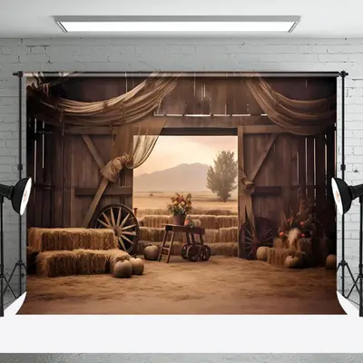 Stacked Hay Rustic Barn Retro Wall Photo Backdrop - Aperturee