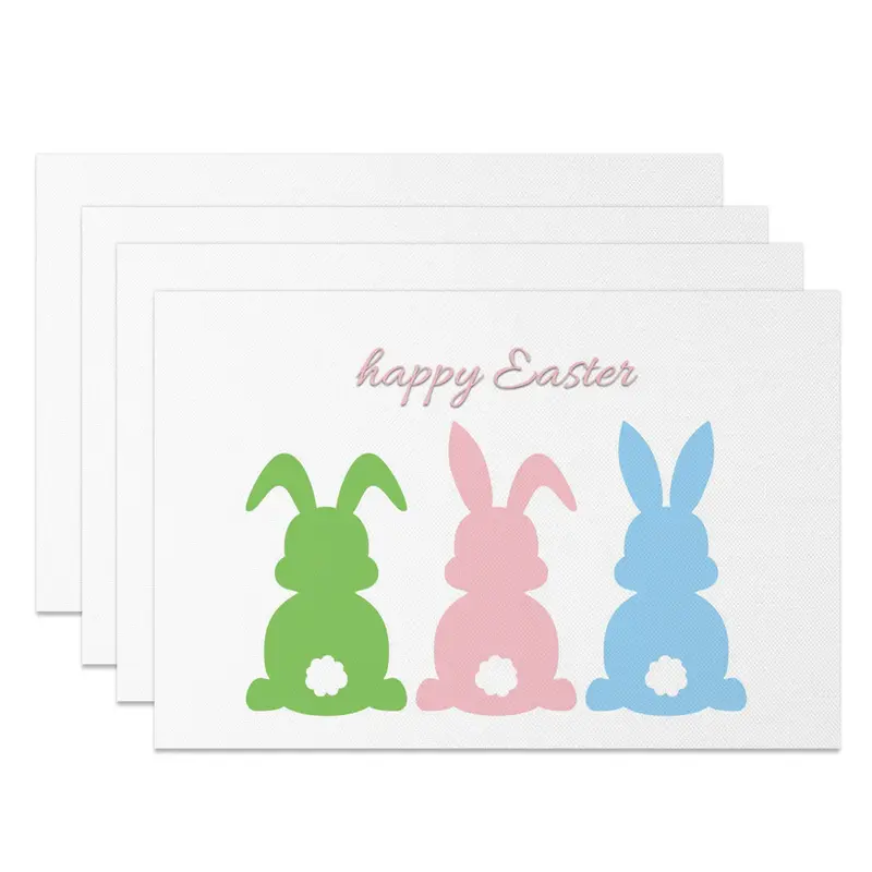 Aperturee Colorful Cute Bunny Happy Easter Set Of 4 Placemats, 14x12 Inch, 15.8 USD, NYJY00404-S, placemats