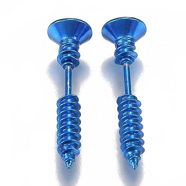 PVD Vacuum Plating 304 Stainless Steel Unisex Punk Hip-hop Rock Nail Shape Screw Pierced Stud Earrings