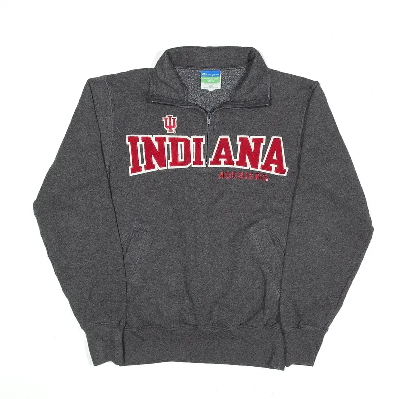 CHAMPION Indiana Hoosiers Sweatshirt Grey 1/4 Zip Mens XS