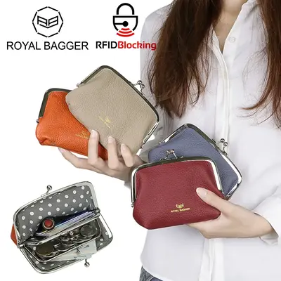 Royal Bagger Coin Purses for Women, Fashion Kiss Lock Change Pouch, Double Clip Key Card Storage Bag 1858