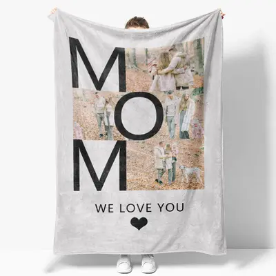 Custom Photo Bold Mom Letters Present Warm Blanket - Aperturee