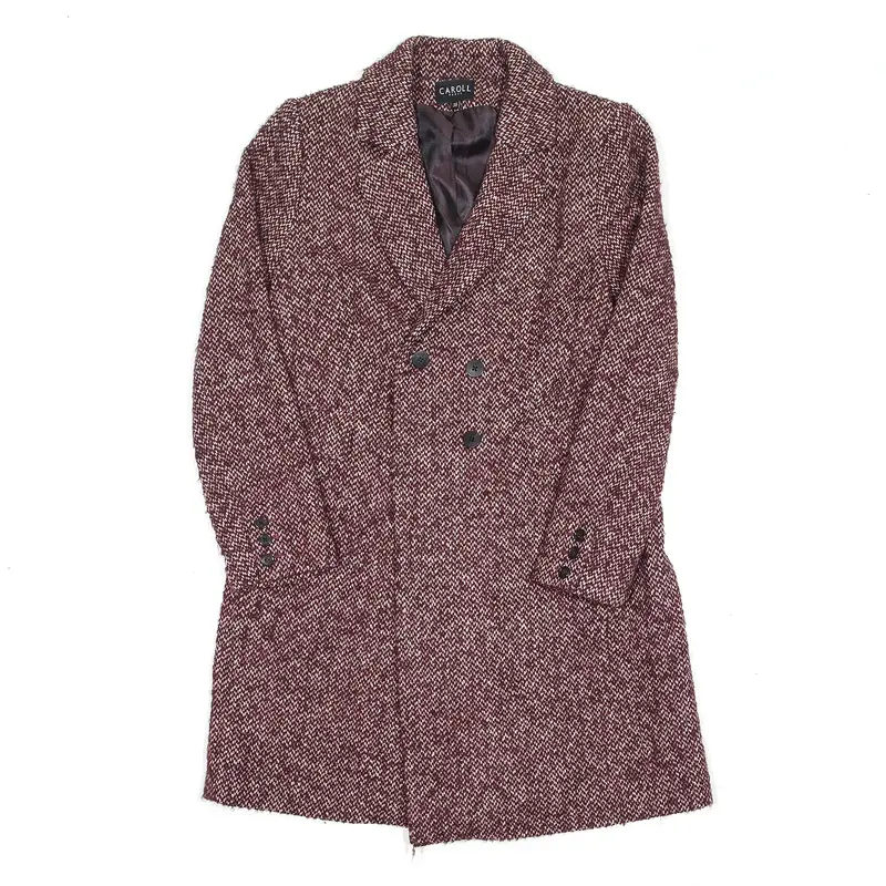 CAROLL Pea Jacket Maroon Crazy Pattern Womens M