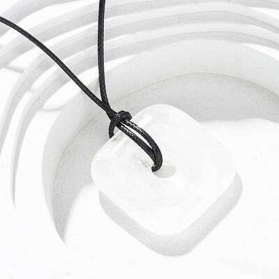 Natural Quartz Crystal Square Pendants Black PU Leather Cord Necklaces