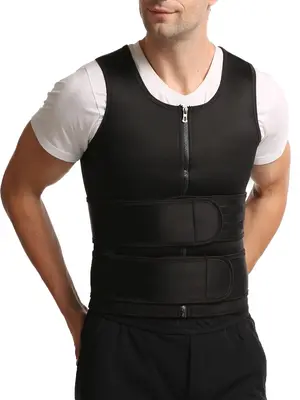 Men's Basic Tight Round Neck Sleeveless Shapewear Top, Adjustable Velcro Design Zip Front Shaper for Tummy Control, Waist Cin...