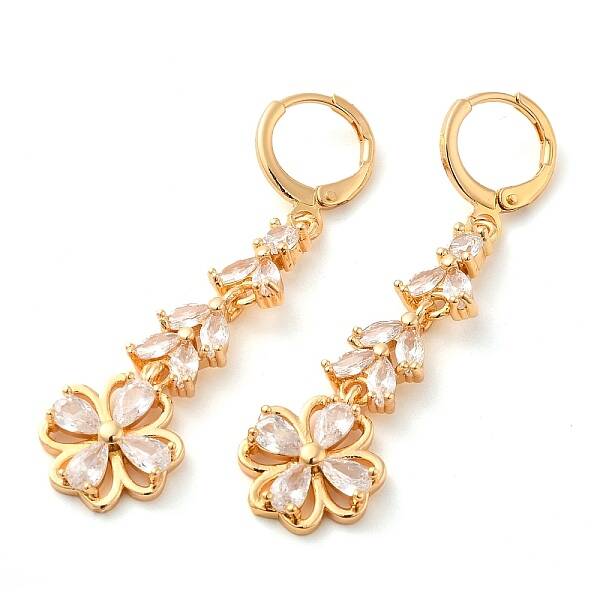 Rack Plating Golden Brass Dangle Leverback Earrings