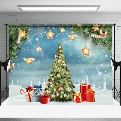 Aperturee Snowflake Pine Bokeh Christmas Tree Scene Backdrop - Aperturee