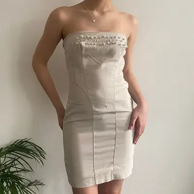 Artigli Strapless Dress - Medium Beige Viscose Blend