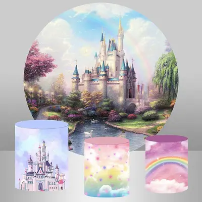 Aperturee Princess Castle Round Birthday Party Backdrop For Girl | Round Party Backdrop | Round Backdrop Cover Diy | Round Ba...