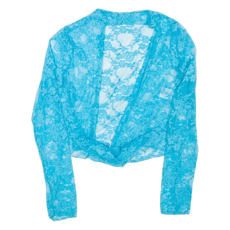Lace Sheer Womens Kimono Top Blue Long Sleeve M