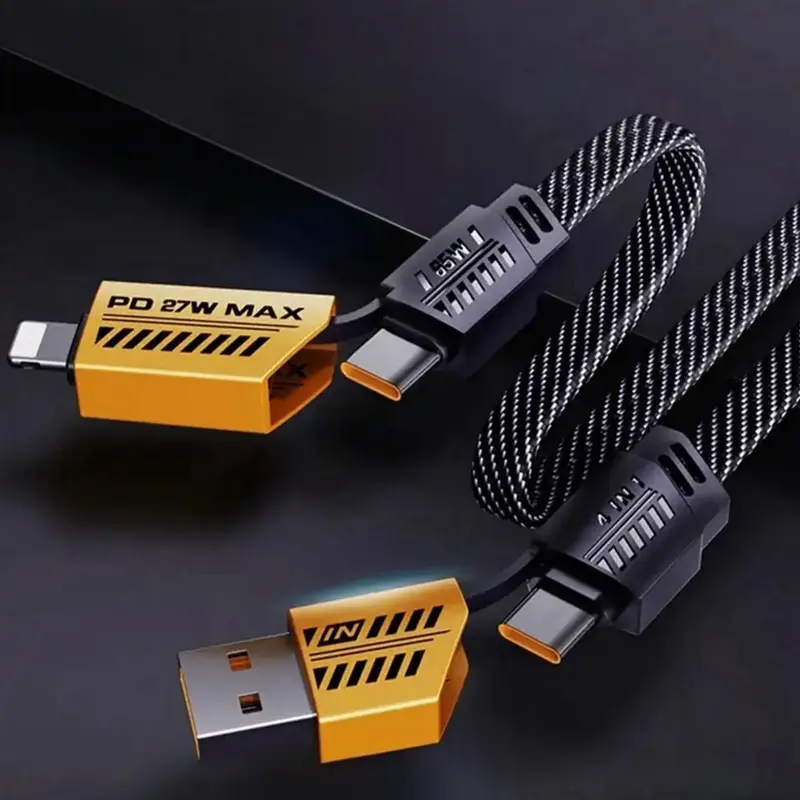 4-in-1 Fast Charging Data Cable for Cellphone, Multipurpose PD 65W Fast Charging Cable Compatible with iPhone & Android, M...